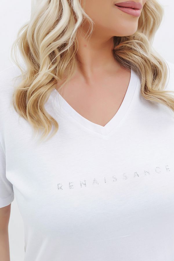T-shirt με στρας τύπωμα 'Renaissance' σε λευκό χρώμα