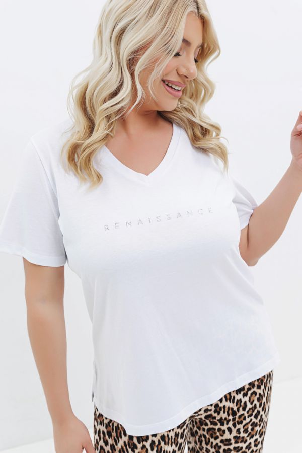 T-shirt με στρας τύπωμα 'Renaissance' σε λευκό χρώμα