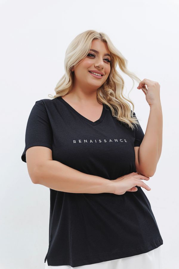 T-shirt με στρας τύπωμα 'renaissance' σε μαύρο χρώμα
