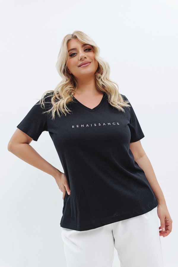 T-shirt με στρας τύπωμα 'Renaissance' σε μαύρο χρώμα
