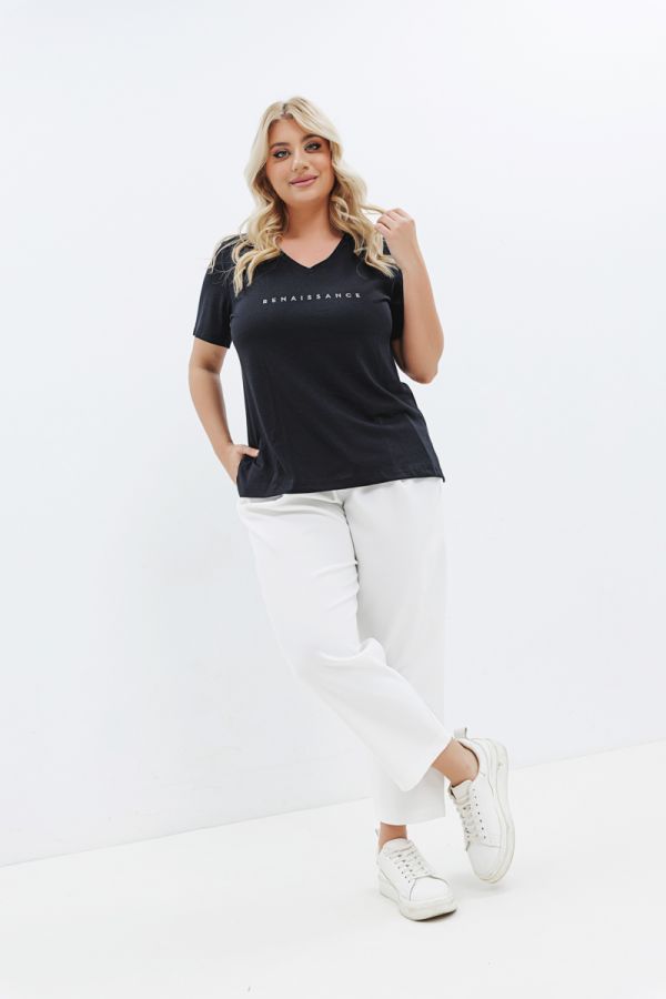 T-shirt με στρας τύπωμα 'renaissance' σε μαύρο χρώμα