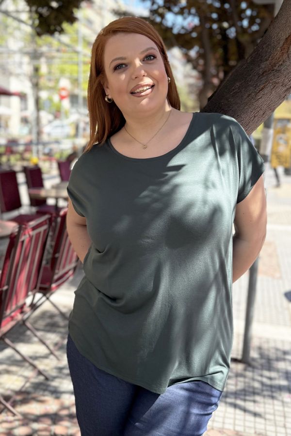 T-shirt με ζαπονέ μανίκι σε χακί χρώμα