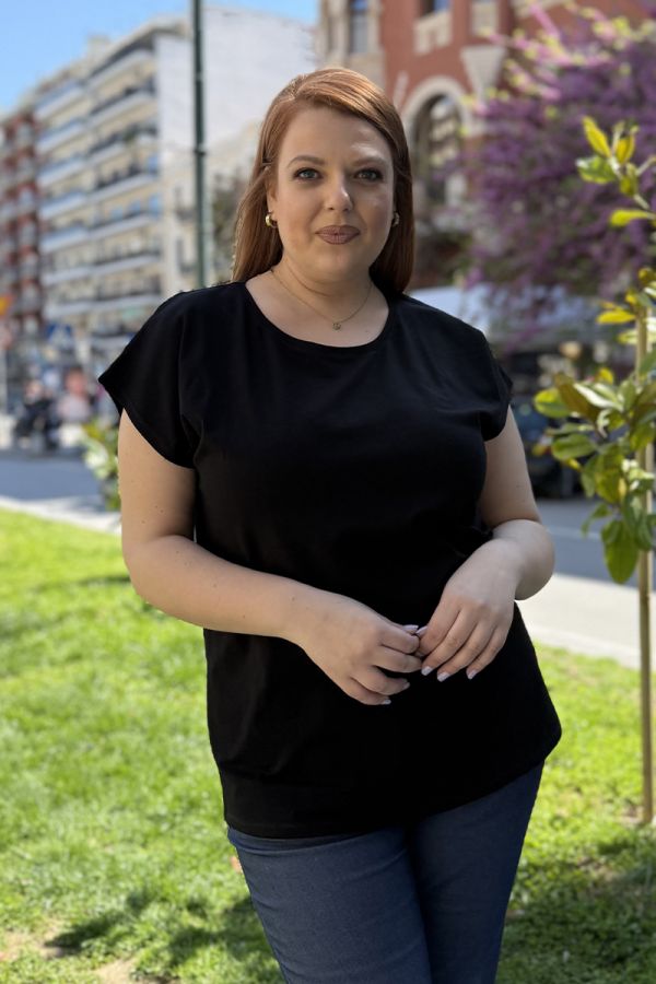 T-shirt με ζαπονέ μανίκι σε μαύρο χρώμα