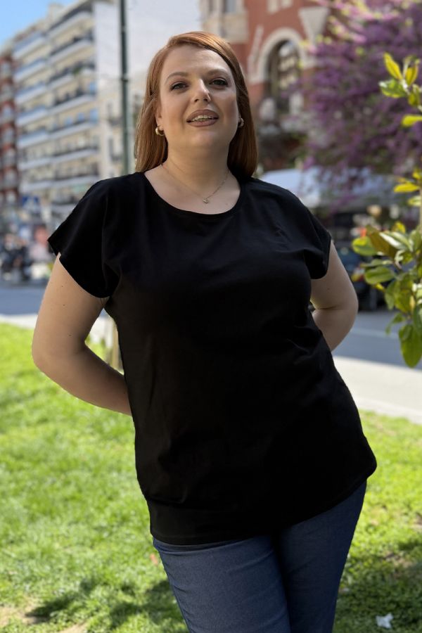 T-shirt με ζαπονέ μανίκι σε μαύρο χρώμα