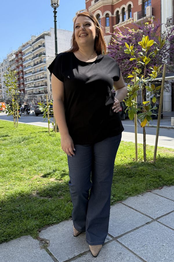 T-shirt με ζαπονέ μανίκι σε μαύρο χρώμα