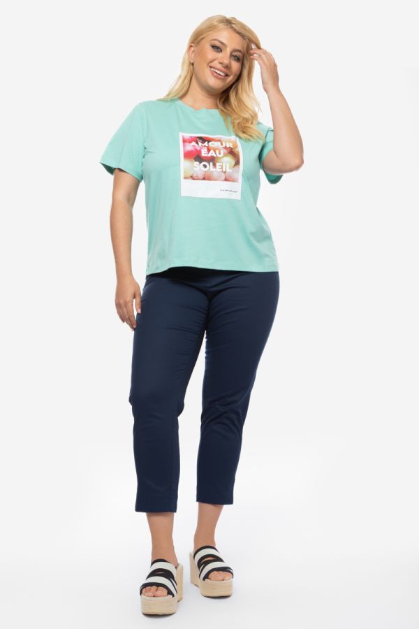 T-shirt με τύπωμα 'Amour Eau Soleil' σε άκουα χρώμα
