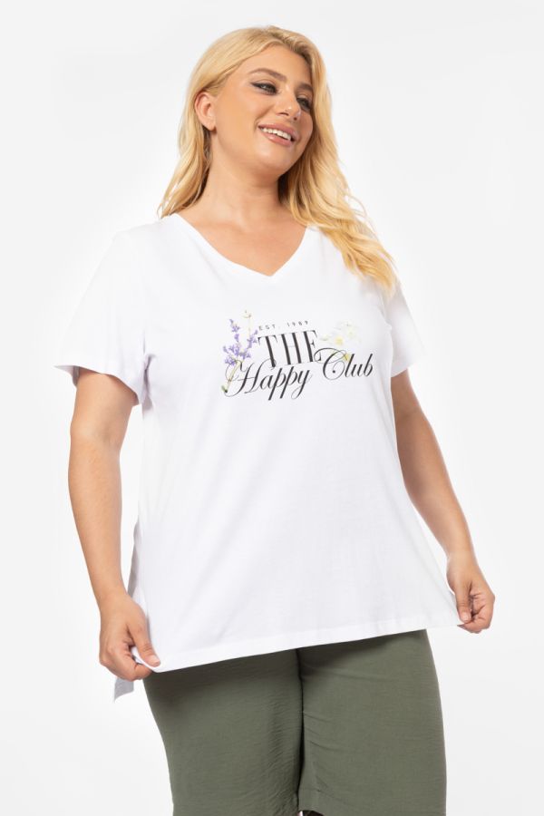 T-shirt με τύπωμα 'Happy Club' σε λευκό χρώμα