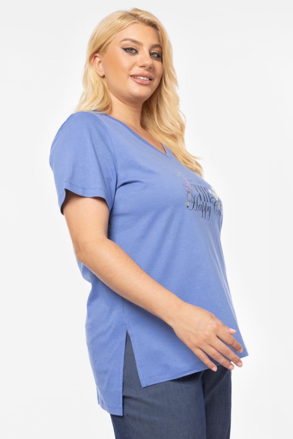 T-shirt με τύπωμα 'Happy Club' σε μπλε χρώμα