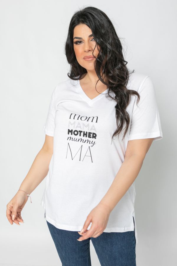 T-shirt με τύπωμα "mom" σε λευκό χρώμα