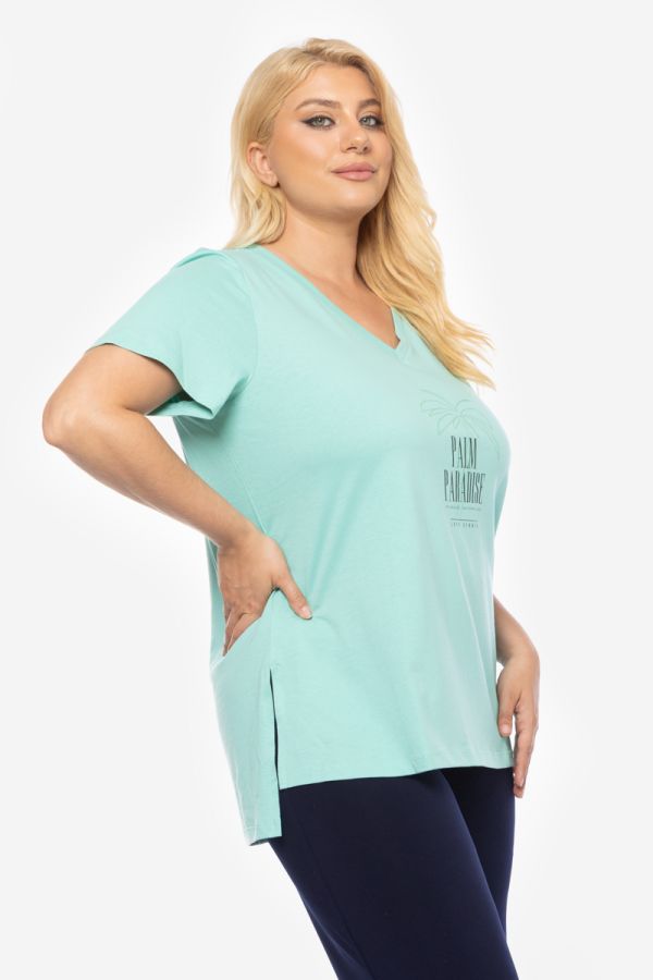 T-shirt με τύπωμα 'Palm Paradise' σε άκουα χρώμα