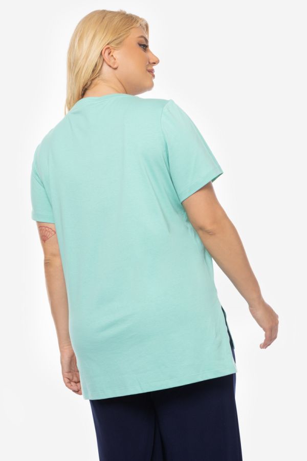 T-shirt με τύπωμα 'Palm Paradise' σε άκουα χρώμα