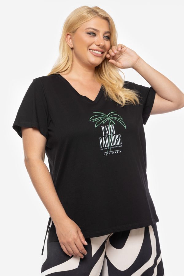 T-shirt με τύπωμα 'Palm Paradise' σε μαύρο χρώμα