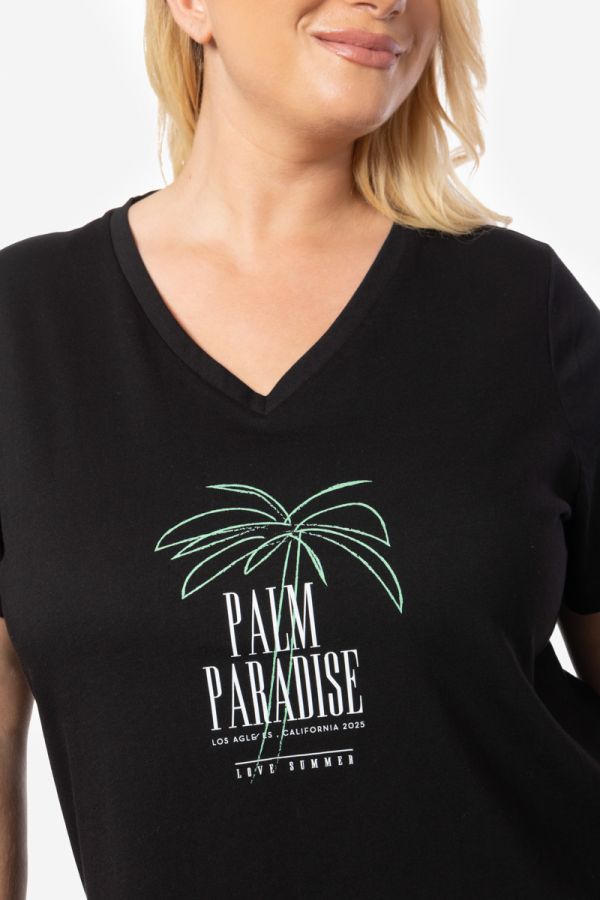T-shirt με τύπωμα 'Palm Paradise' σε μαύρο χρώμα