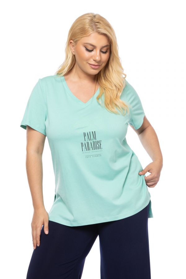 T-shirt με τύπωμα 'Palm Paradise' σε άκουα χρώμα