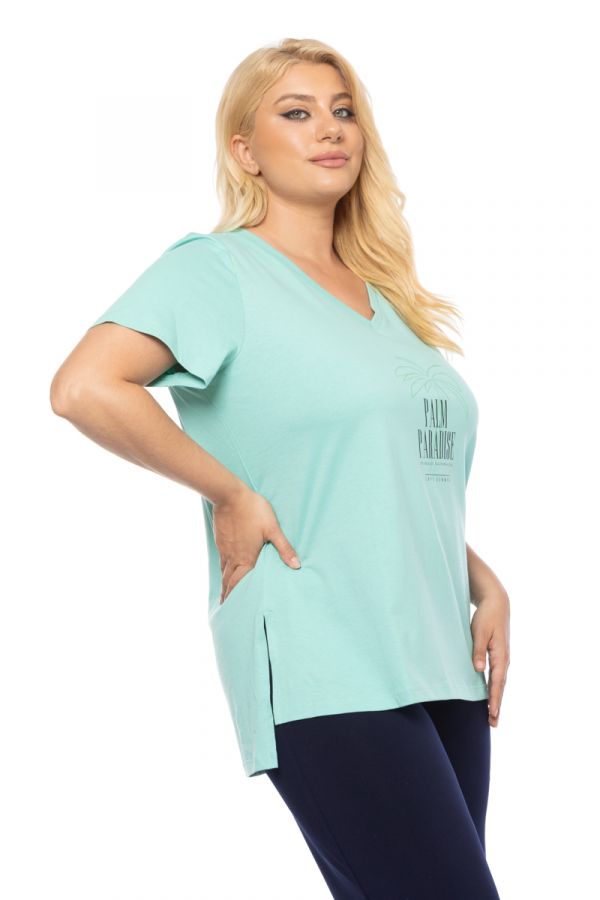 T-shirt με τύπωμα 'Palm Paradise' σε άκουα χρώμα
