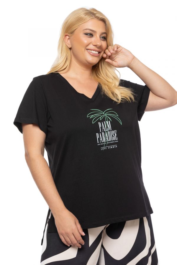 T-shirt με τύπωμα 'Palm Paradise' σε μαύρο χρώμα