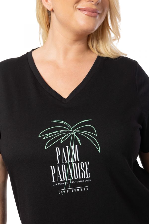 T-shirt με τύπωμα 'Palm Paradise' σε μαύρο χρώμα