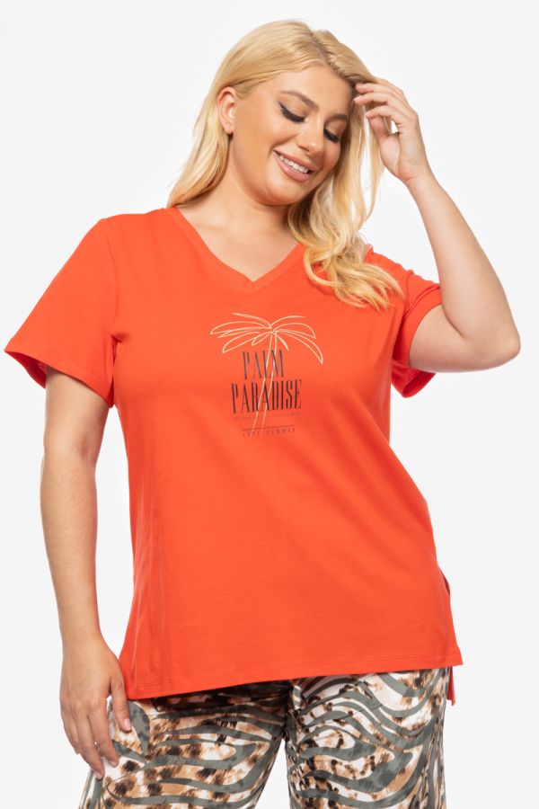 T-shirt με τύπωμα 'Palm Paradise' σε πορτοκαλί χρώμα
