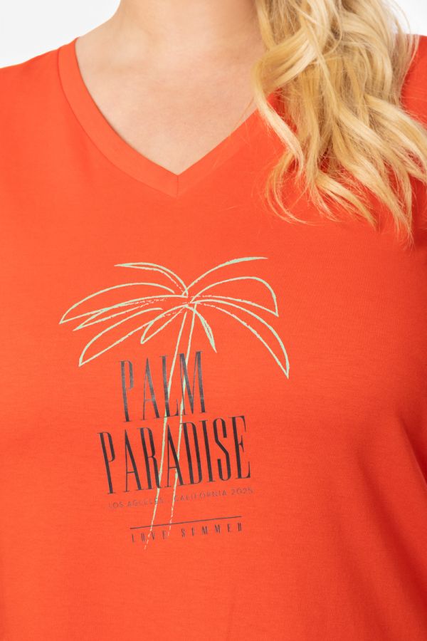 T-shirt με τύπωμα 'Palm Paradise' σε πορτοκαλί χρώμα