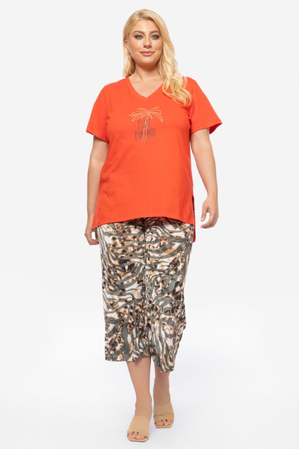 T-shirt με τύπωμα 'Palm Paradise' σε πορτοκαλί χρώμα