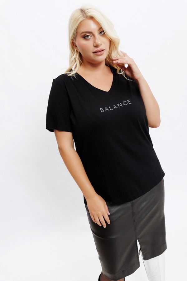 T-shirt με στρας τύπωμα 'balance' σε μαύρο χρώμα