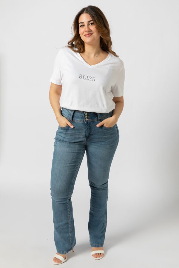 T-shirt με τύπωμα στρας 'Bliss' σε λευκό χρώμα