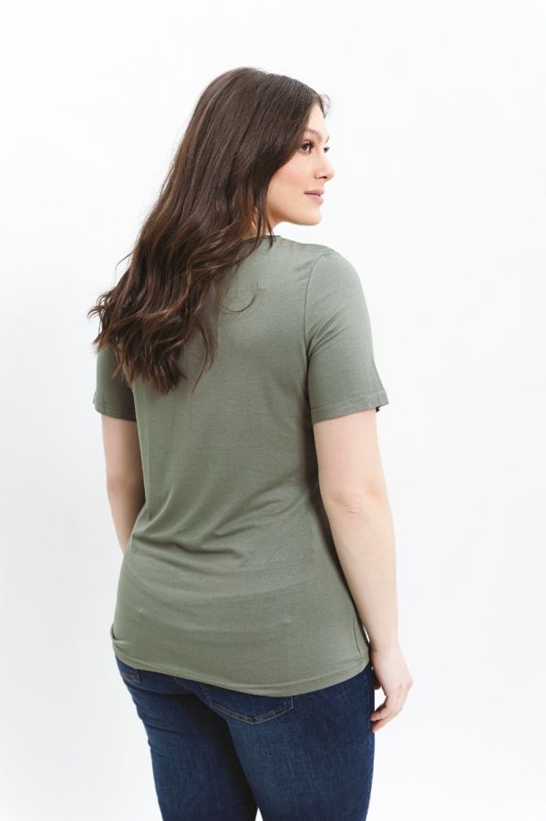 T-shirt με τύπωμα φύλλα σε χακί χρώμα