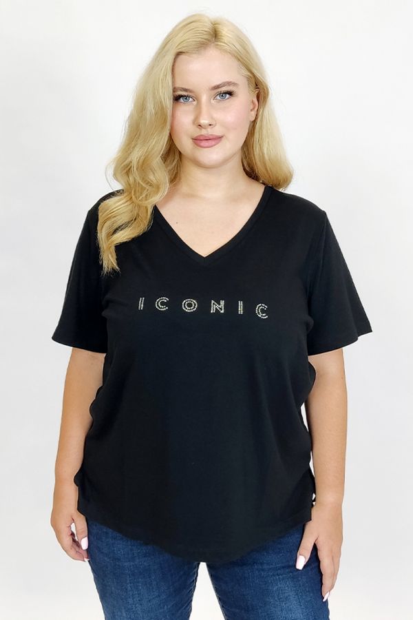 T-shirt με στρας τύπωμα 'iconic' σε μαύρο χρώμα