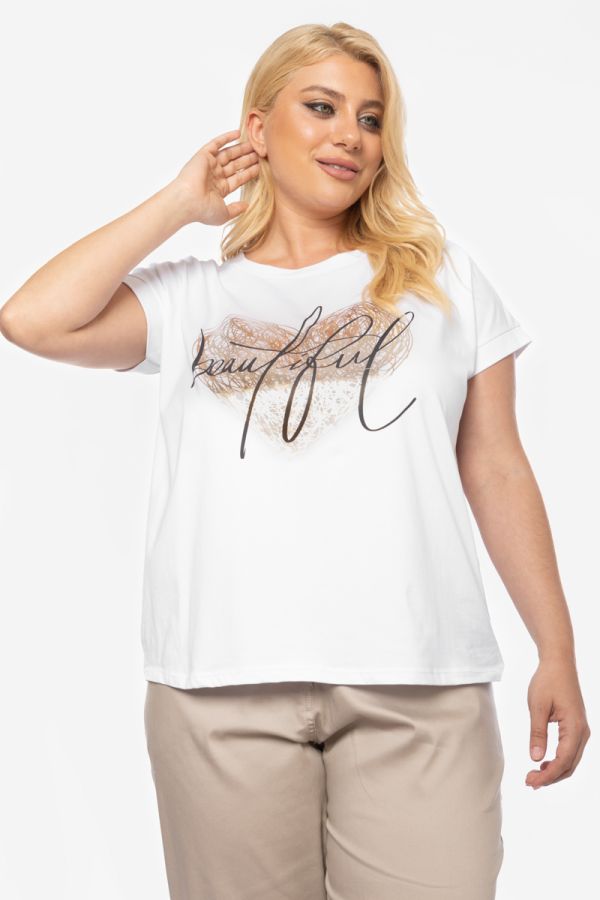 T-shirt με τύπωμα καρδιά σε λευκό χρώμα