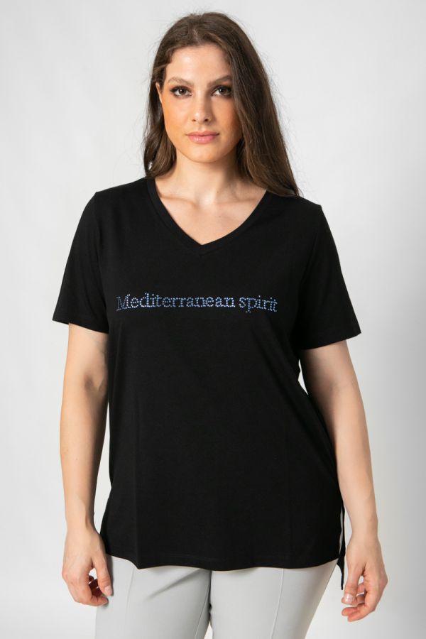 T-shirt με τύπωμα 'Mediterranean Spirit' σε μαύρο χρώμα 