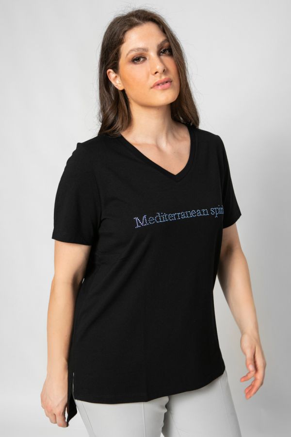 T-shirt με τύπωμα 'Mediterranean Spirit' σε μαύρο χρώμα 