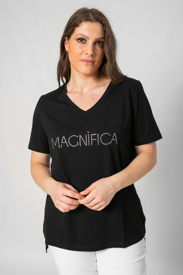 T-shirt με τύπωμα στρας 'Magnifica' σε μαύρο χρώμα