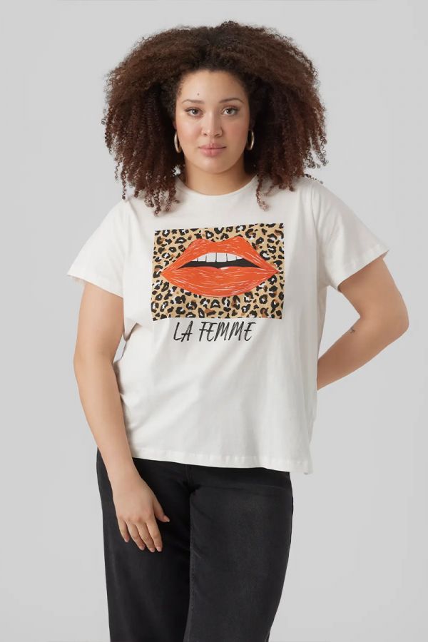 T-shirt με τύπωμα χείλη σε λευκό χρώμα 