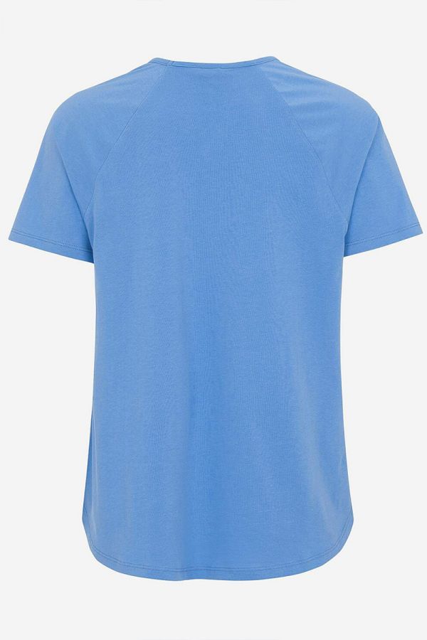 Βαμβακερό t-shirt με V λαιμόκοψη σε γαλάζιο χρώμα