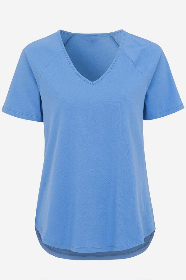 Βαμβακερό t-shirt με V λαιμόκοψη σε γαλάζιο χρώμα