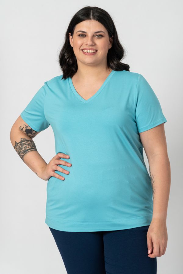 T-shirt με V λαιμόκοψη σε γαλάζιο χρώμα