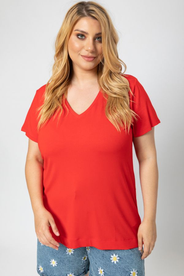 T-shirt με V λαιμόκοψη σε κόκκινο χρώμα 1xl 2xl 3xl 4xl 5xl 