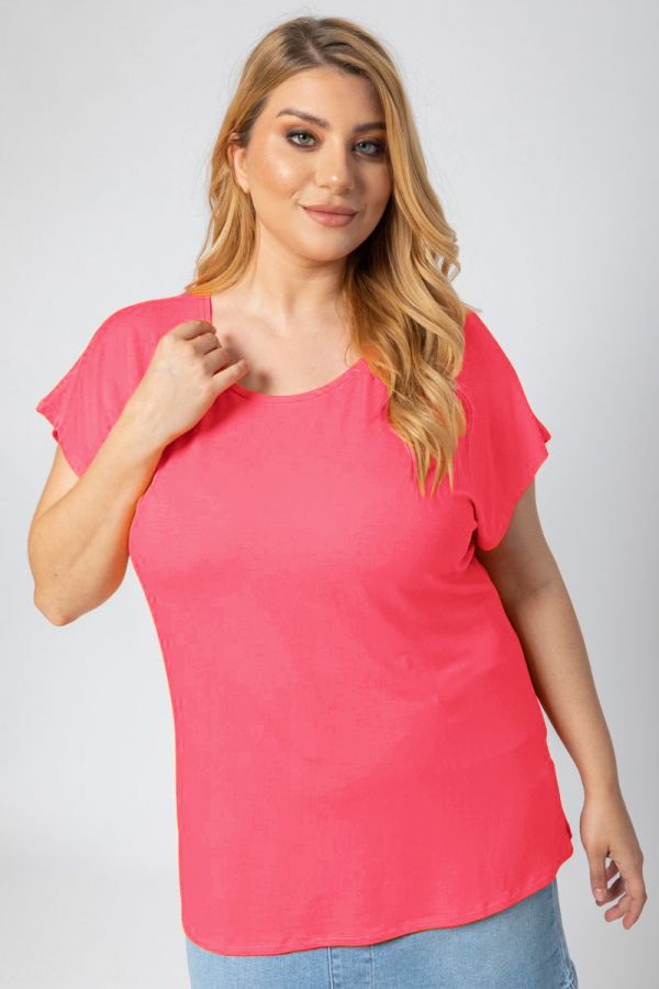 T-shirt με στρογγυλή λαιμόκοψη σε κοραλλί χρώμα