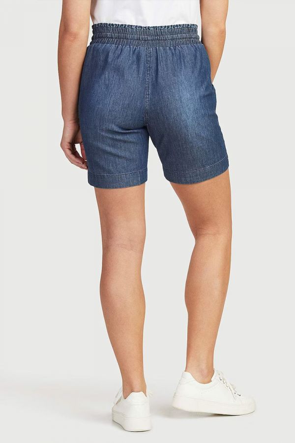 Tencel shorts με λάστιχο σε denim blue χρώμα 