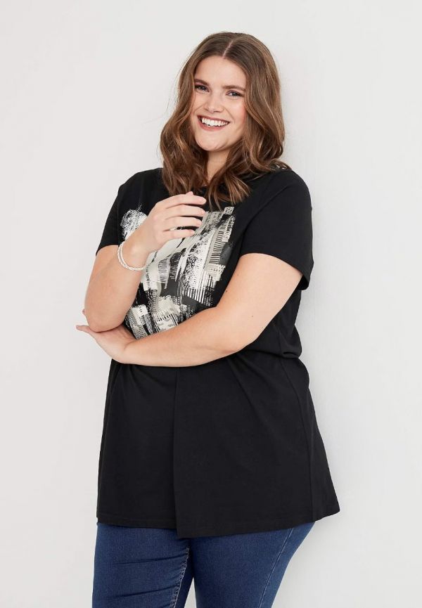 Κοντομάνικο μπλουζοφόρεμα με τύπωμα σε μαύρο χρώμα
