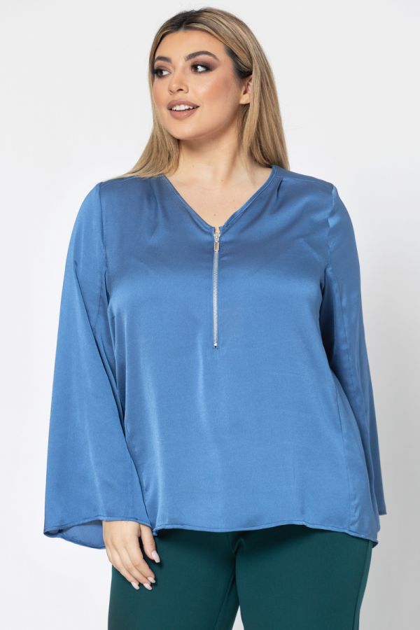 Τουνίκ μπλούζα με φερμουάρ σε γαλάζιο χρώμα 1xl 2xl 3xl 4xl 5xl