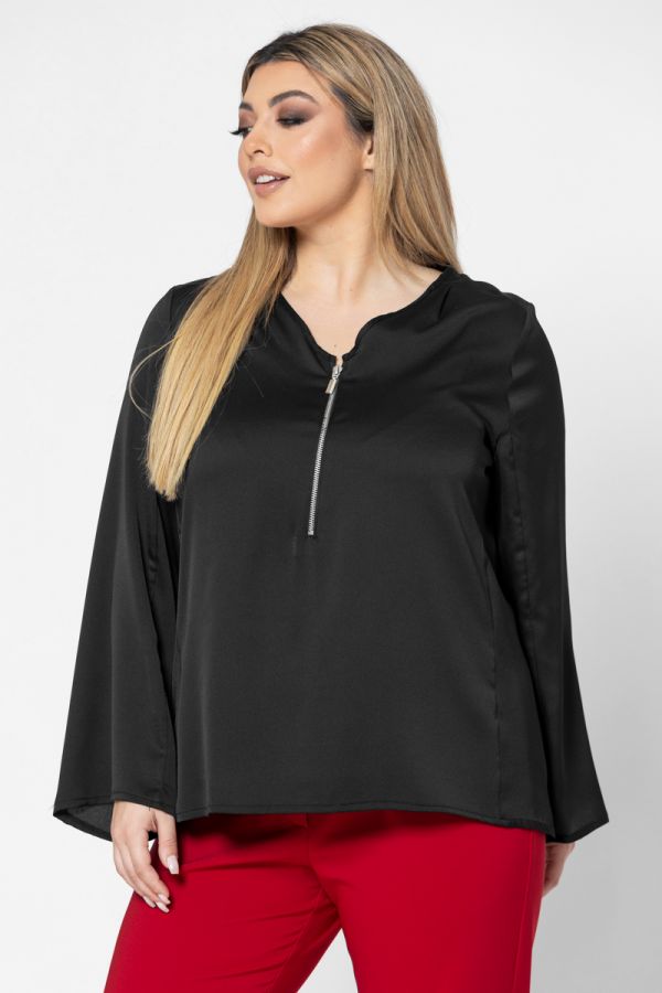 Τουνίκ μπλούζα με φερμουάρ σε μαύρο χρώμα 1xl 2xl 3xl 4xl 5xl 