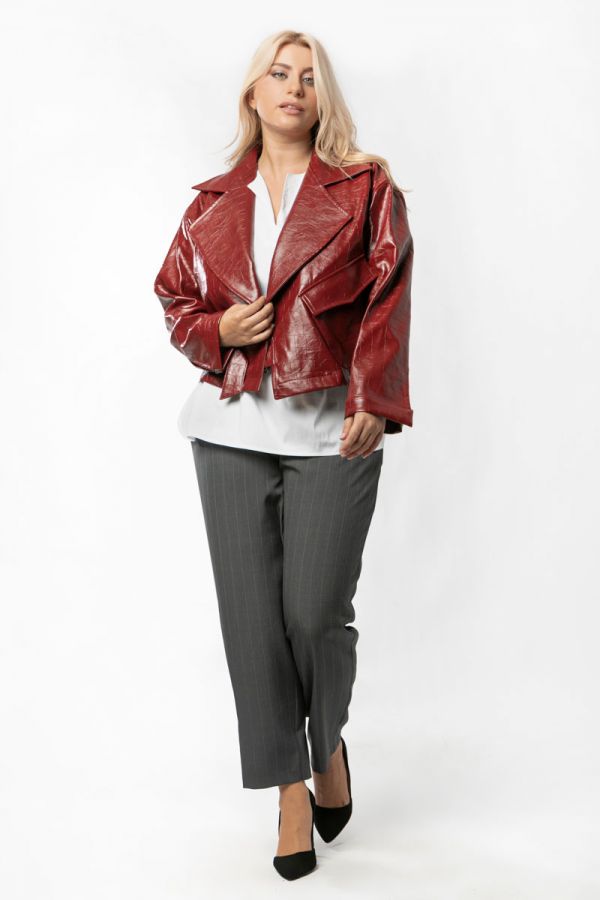 Croco cropped jacket σε μπορντώ χρώμα 