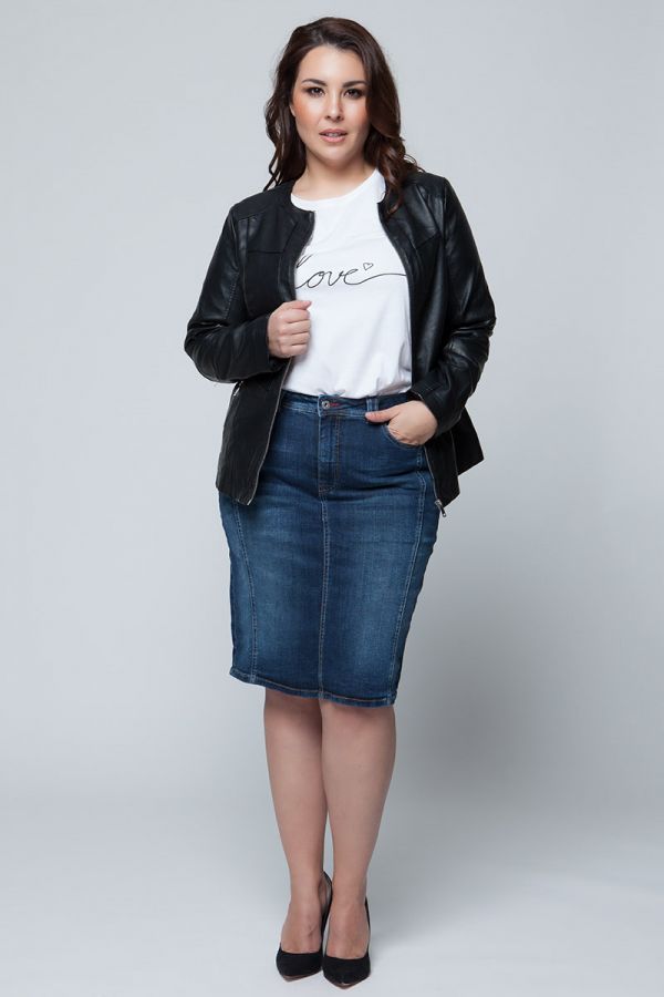 Μαύρο leather like jacket με στρογγυλή λαιμόκοψη