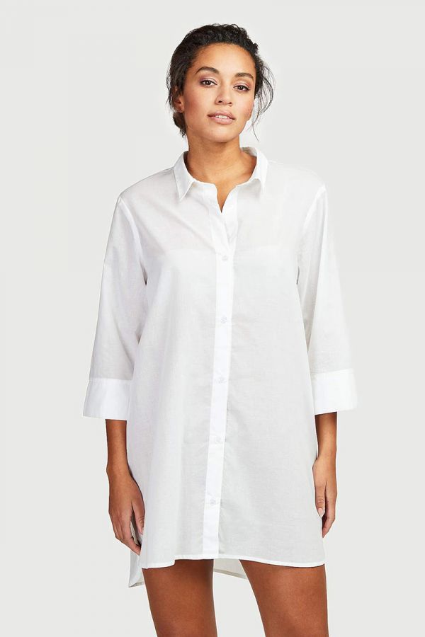 Βαμβακερή πουκαμίσα με 3/4 μανίκια σε λευκό χρώμα 1xl,2xl,3xl,4xl,5xl
