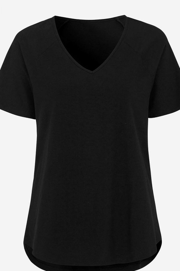 Βαμβακερό t-shirt με V λαιμόκοψη σε μαύρο χρώμα