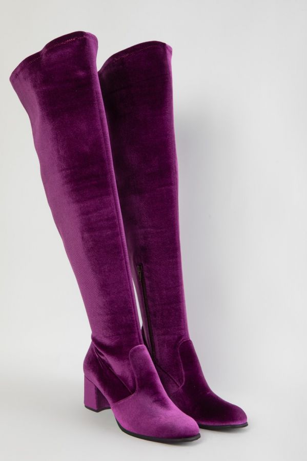 Βελούδινη μπότα over the knee σε φούξια χρώμα 1xl,2xl,3xl,4xl,5xl