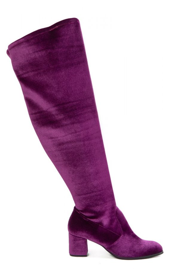 Βελούδινη μπότα over the knee σε φούξια χρώμα 1xl,2xl,3xl,4xl,5xl