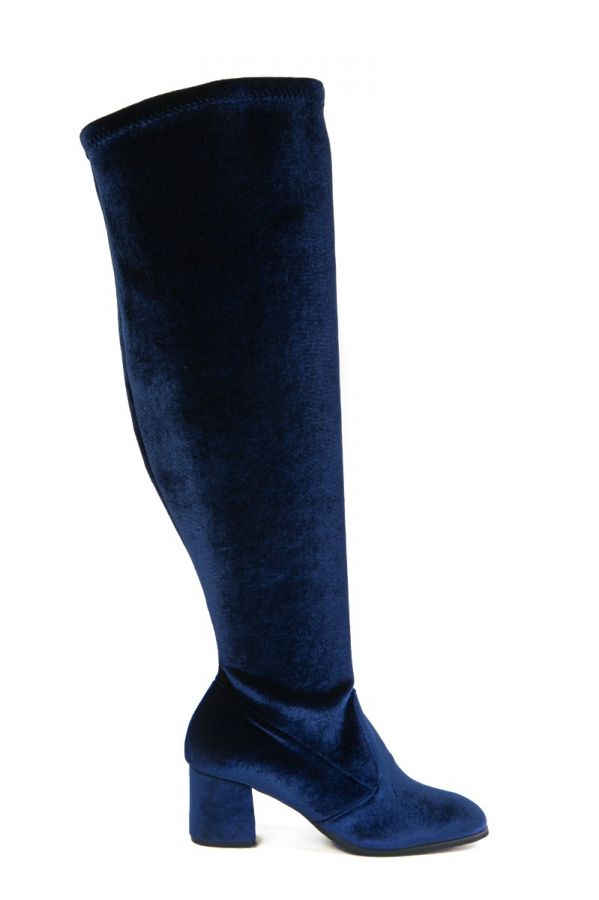 Βελούδινη μπότα over the knee σε ρουά χρώμα 1xl,2xl,3xl,4xl,5xl