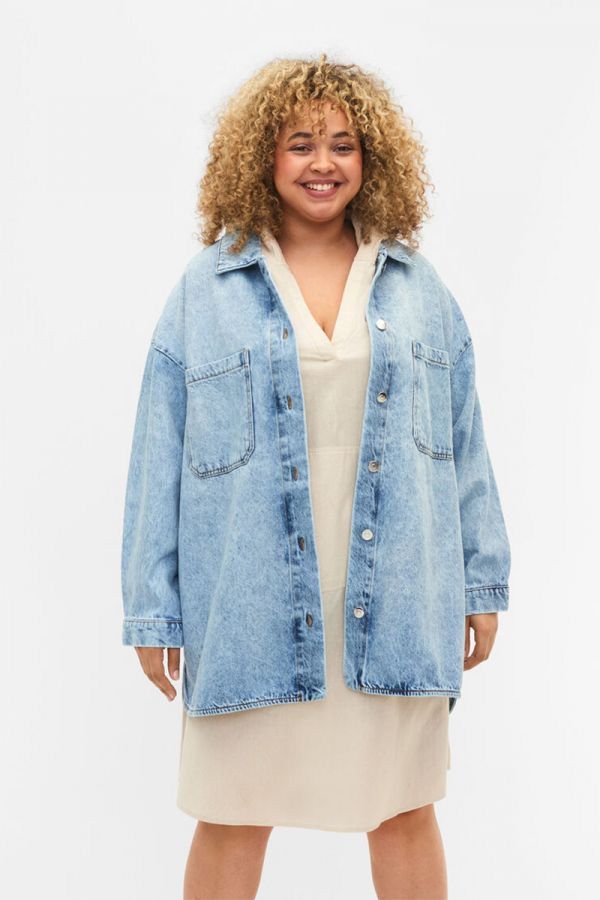 Denim over-sized jacket σε light blue χρώμα 1xl 2xl 3xl 4xl 5xl 